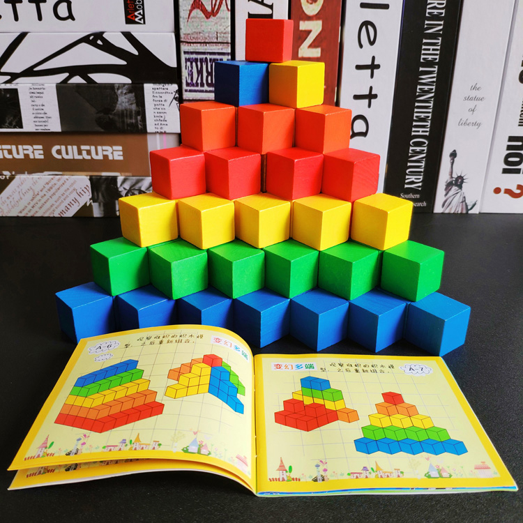 Mon Early Lessons Wisdom Color Cognitive Building Block Kindergarten Children Wood Cube Assembly Toy 3-6 years old