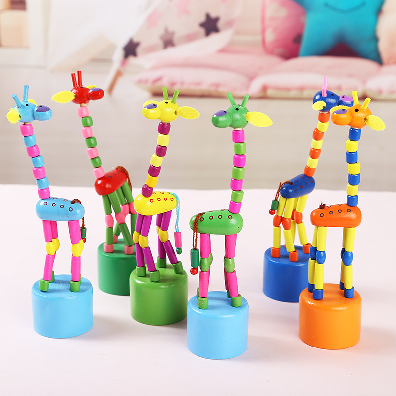 Wooden giraffe educational toys fashionable and exquisite cartoon puppets dancing wooden joints movable push type