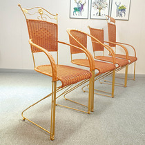 New Balcony Iron Art Rattan Chair Woven Solid Steel Bar Casual Leaning Back Chair Home Office Single Chair Teng Chair Chair
