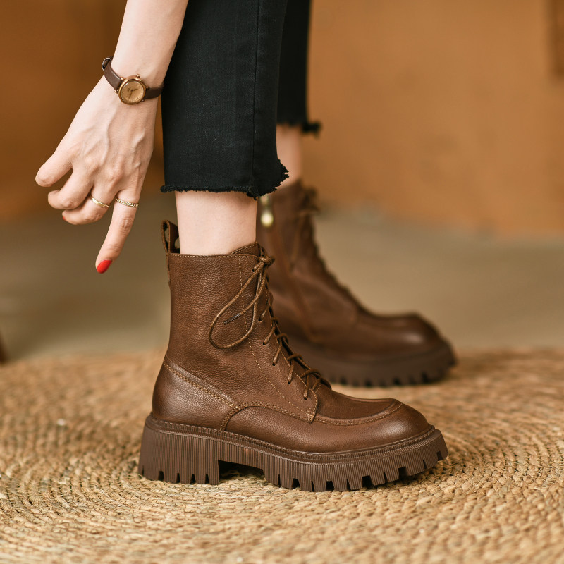 Ann it is the highlight of the audience~ thick-soled Martin boots female British windmill boots lace-up leather short boots 4 5cm