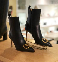 Ann it all-match stiletto ~ new black pointed high-heeled ankle boots skinny boots metal buckle side zipper nude boots women