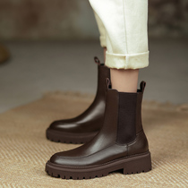 Ann it perfect handmade ~ Chelsea boots womens short boots autumn and winter all-match leather Martin boots thick bottom cigarette boots 4cm