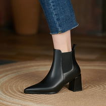 Ann it Momoda ~ pointed Chelsea short boots womens new thick heel high heel Martin boots 5cm-6 5cm