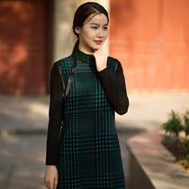 Heart business (autumn atmosphere) Italy imported texture sense of full wool Chinese vest vest long cheongsam