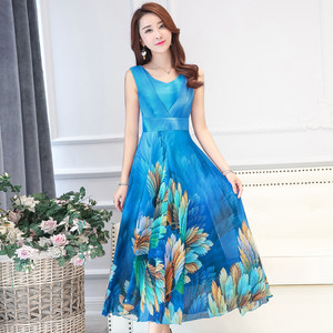 夏季新款女士背心连衣裙莫代尔长款拖地长裙沙