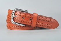 Stainless steel pin buckle belt leather woven belt head layer cowhide leather belt for men and women