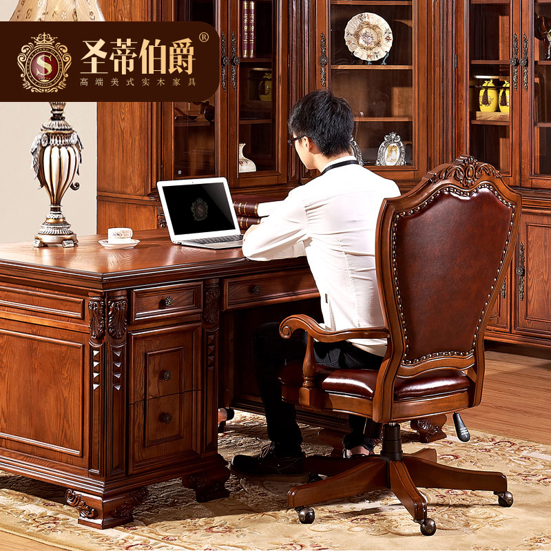 Luxury American All Solid Wood Large Desk Writing Study Solid Wood Large Desk Writing