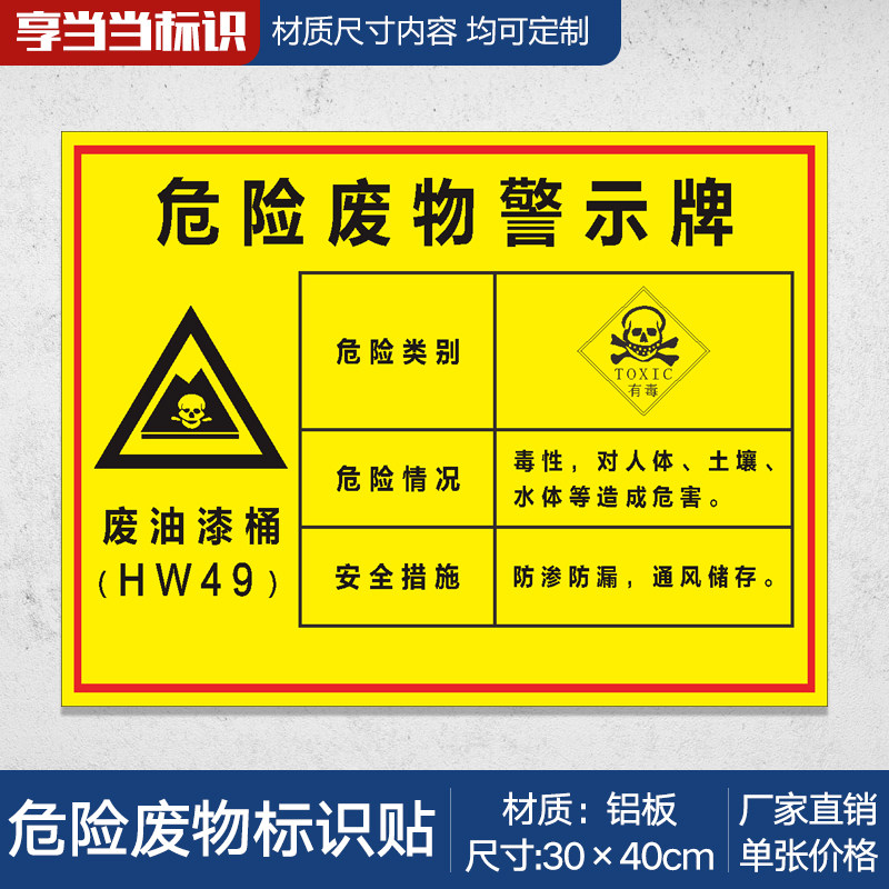 Waste paint bucket Waste oil Waste paint residue Waste rag Waste activated carbon Waste cutting fluid Waste hazardous waste warning signs Identification signs Toxic and harmful warning signs Prompt signs Support customization