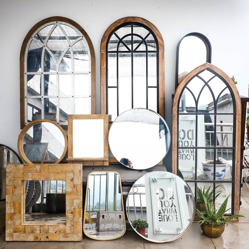 Orphan collection - retro style home wall soft decoration antique wrought iron wooden bathroom mirror round mirror vanity mirror