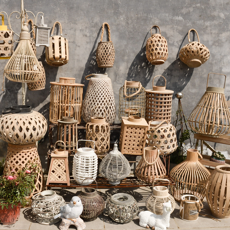 Large collection of orphans--Country style home courtyard outdoor decoration antique old bamboo wood craft lantern windproof lamp - Taobao