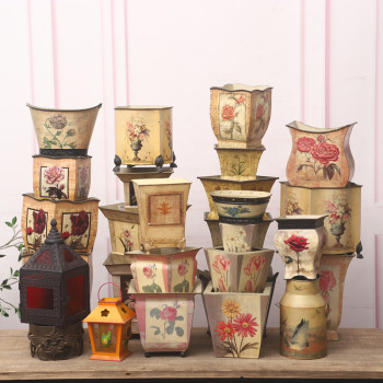 Collection of unique products--french pastoral home gardening iron bucket green plant flower pot iron flower bucket iron succulent pot flower pot