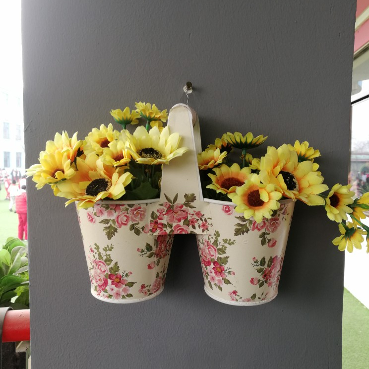 French country home garden flower shop decoration antique foreign trade Iron Rose portable double flower bucket