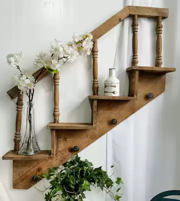 American country style designer home B & B courtyard decoration retro creative staircase wall hanging flower stand shelf
