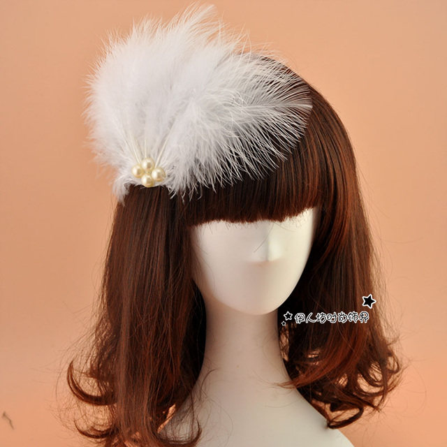 Bride White Pearl Feather Hair Clip Hair Accessories Performance Ballet Dancer Side Clip Headwear Accessories Black Red Photo Gallery