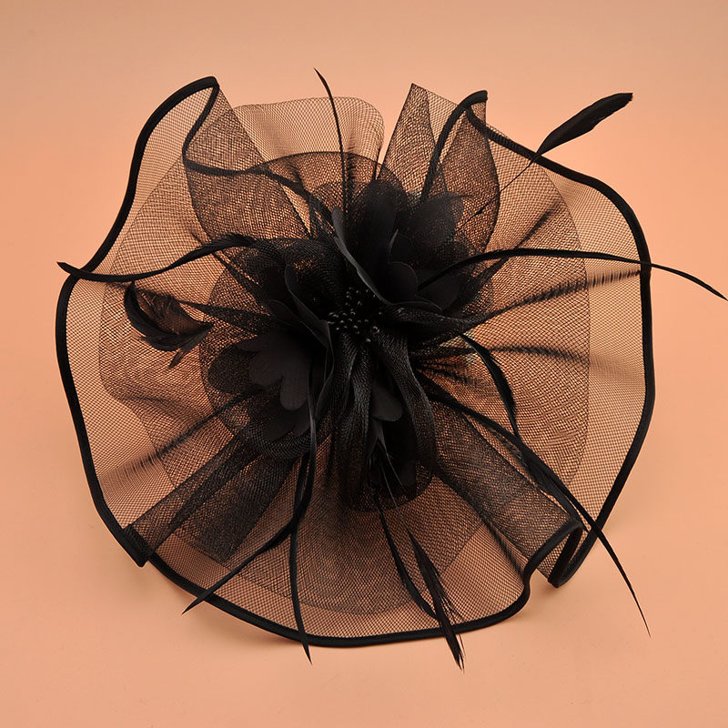 White bridal flower hair accessories stage performance feather hair clips exaggerated catwalk mesh shape top hat headdress