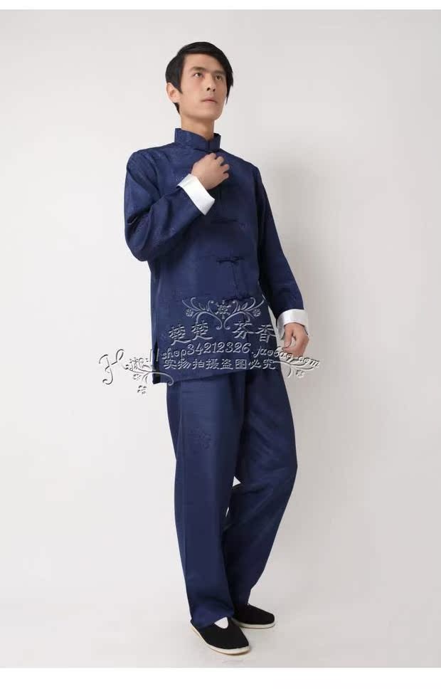 Bộ đồ lụa nam dài tay Trung Quốc bộ đồ liền thân mặc nhà bình thường kiểu dân tộc truyền thống bán hot quần tây nam
