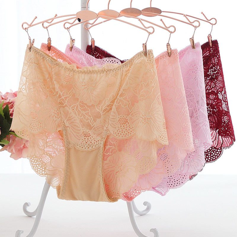 Large size underpants women fat mm200 catty high waist lace mesh yarn cotton stalls and fattening to increase seduces and thin
