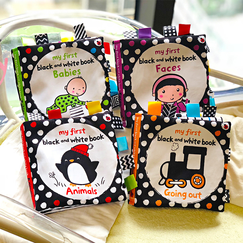 LakaRose baby black and white cloth book baby early education visual sound paper can not be torn rotten can bite toys 0-6-12 months