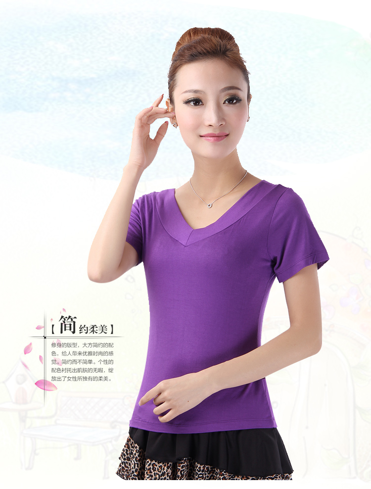 Quần áo khiêu vũ mới vuông trang phục khiêu vũ áo sơ mi nữ mùa hè tay ngắn modal tuổi trung niên thực hành áo thun - Khiêu vũ / Thể dục nhịp điệu / Thể dục dụng cụ giày tập nhảy hiện đại