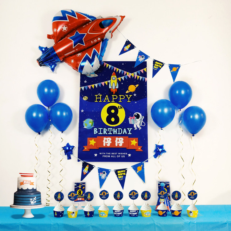Children Baby first anniversary birthday Dessert table Wall decoration Party supplies Custom poster Space package