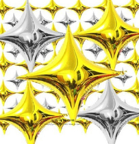 Four-pointed star aluminum foil balloon gold and silver birthday decoration arrangement size background balloon decoration