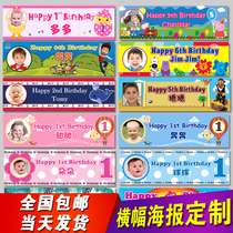 Birthday decoration decoration supplies Children adult party dress up Baby year-old digital custom photo name banner