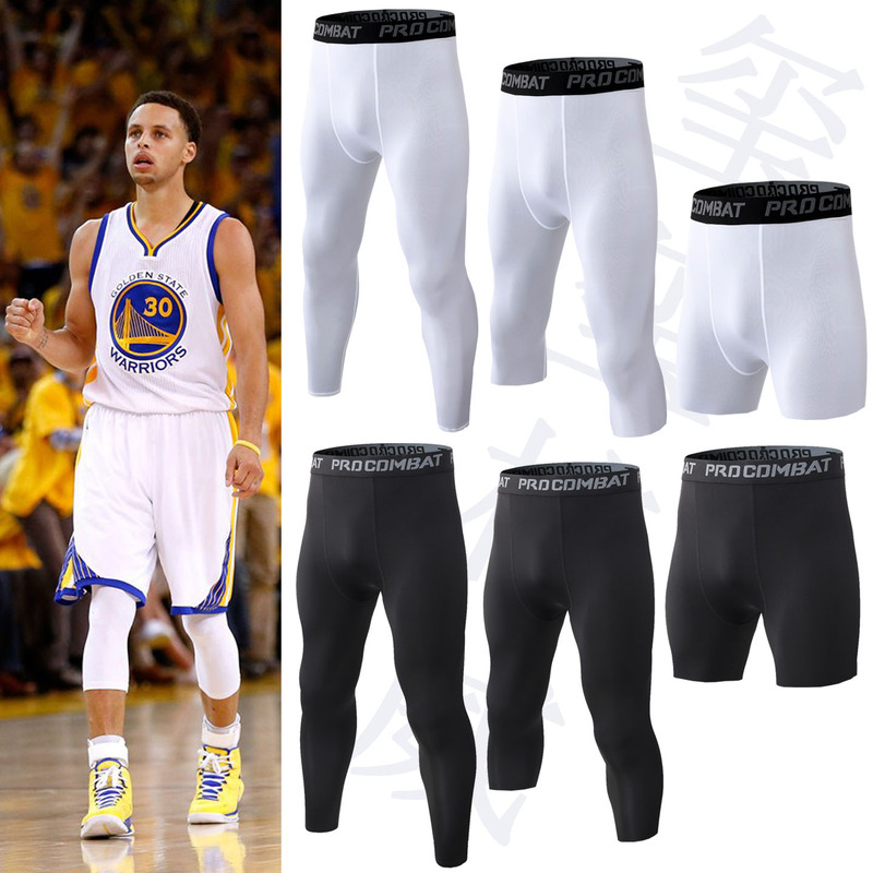 Pro Combat Men's High-Elastic Tight-Fitting Pants, Three-Quarter Length Sports Fitness Compression Basketball Leggings for Running Training