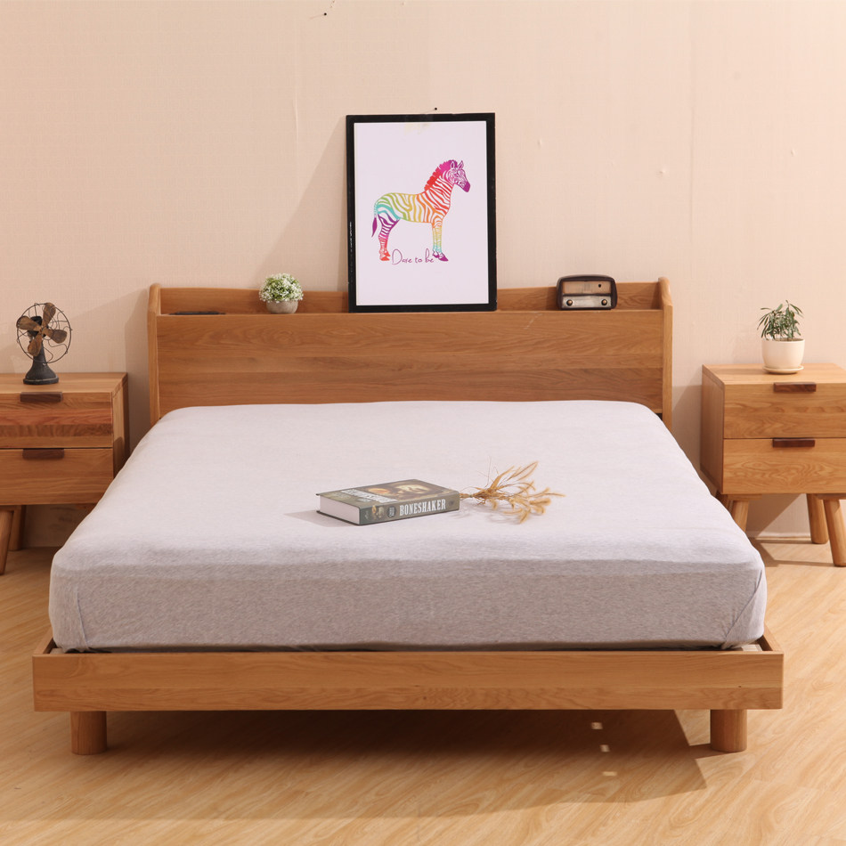 Nordic Pure Solid Wood Bed Minimalist Modern Day Style Wood Bed Bedroom Twin Beds Simple Charging Socket Single Bed