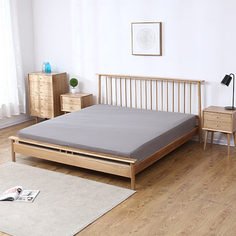full solid wood double bed modern minimalist oak bedroom home with environmental protection log frame subbed Nordic wind single bed
