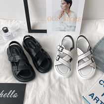 Sandals 2021 new summer ulzzang Velcro black schoolgirl Joker flat flat base Harajuku flavor ins tide