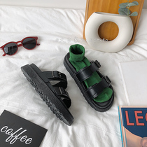 One-character buckle slippers female summer ulzzang Harajuku Harajuku wind Joker thick bottom outside wear cool shoes student sandals female ins