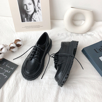 2021 Spring New ins black small leather shoes female students Korean version of Joker retro British style thick bottom lace up increased