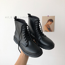 2021 Spring and Autumn New Martin Boots Female English students Korean Joker Short Boots ins Small Leather Boots Locomotive Lace