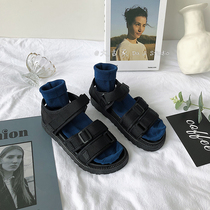 2021 Summer Korean Harajuku thick-soled sandals female ins tide retro harbor style student Velcro Roman casual shoes