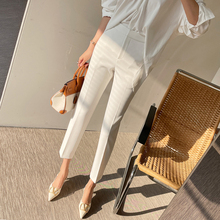 White suit pants for women in summer, slim OL 9-point work pants, high waist, slimming effect, summer professional straight leg small suit pants