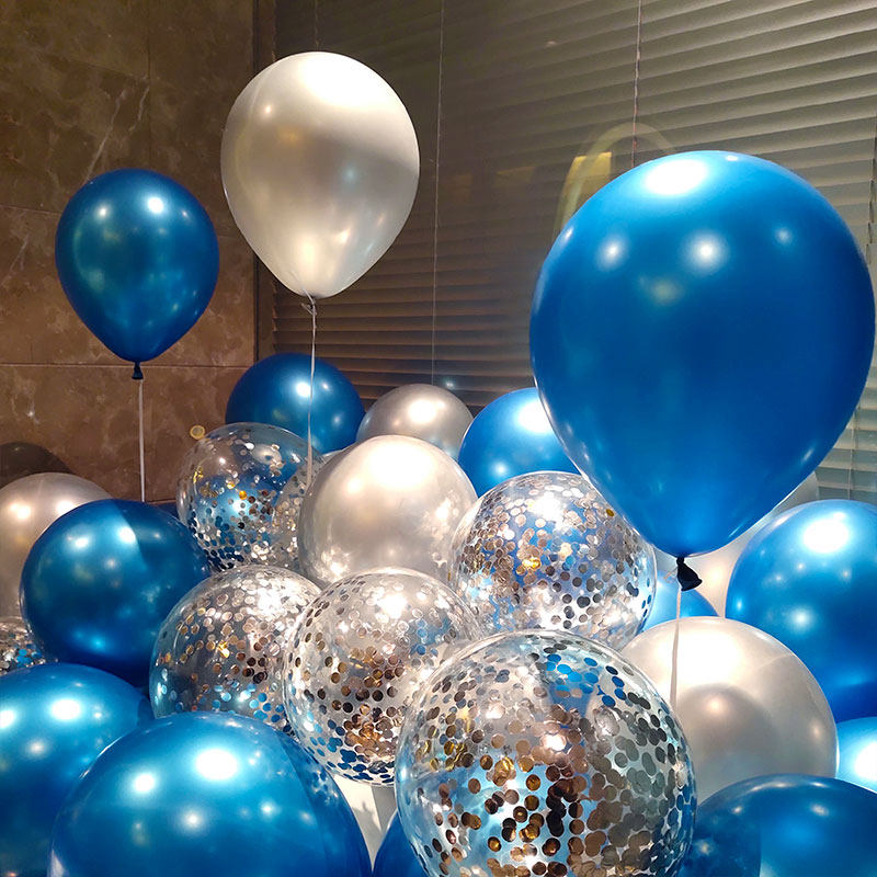 Blue Balloon Birthday Decoration Scene Arrangement Mesh Red Transparent Pearlescent Balloon Decoration Birthday Placement Birthday Balloon