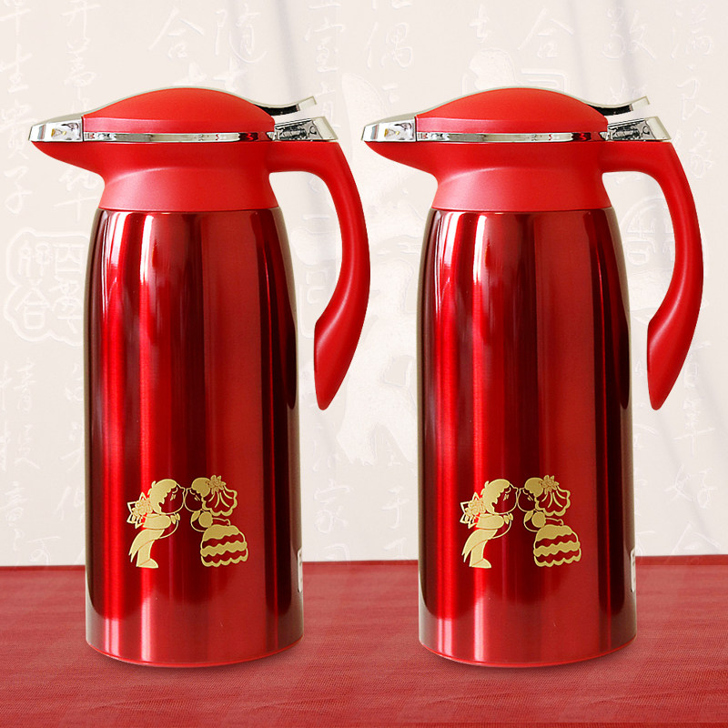 Creative Wedding Celebration Items Big Hot Water Bottle Bridal Dowry Dowry Escort Pot Red Stainless Steel Liner Insulation Pot