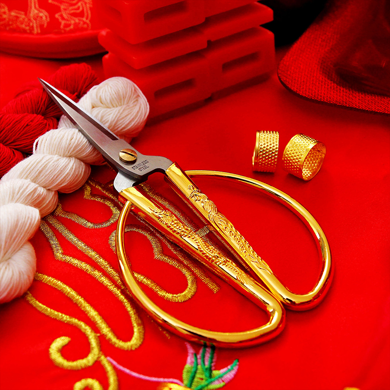 Wedding supplies wedding women's red wedding scissors ribbon-cutting scissors gold scissors dragon and phoenix scissors gold scissors