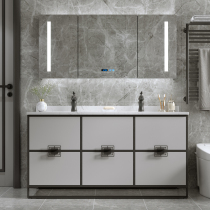 Rock board Modern new Chinese style double basin light luxury bathroom cabinet combination floor-to-ceiling face wash basin Wash basin bathroom