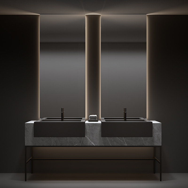 Designer double basin hotel minimalist rock slab integrated bathroom cabinet combined toilet washstand wash basin