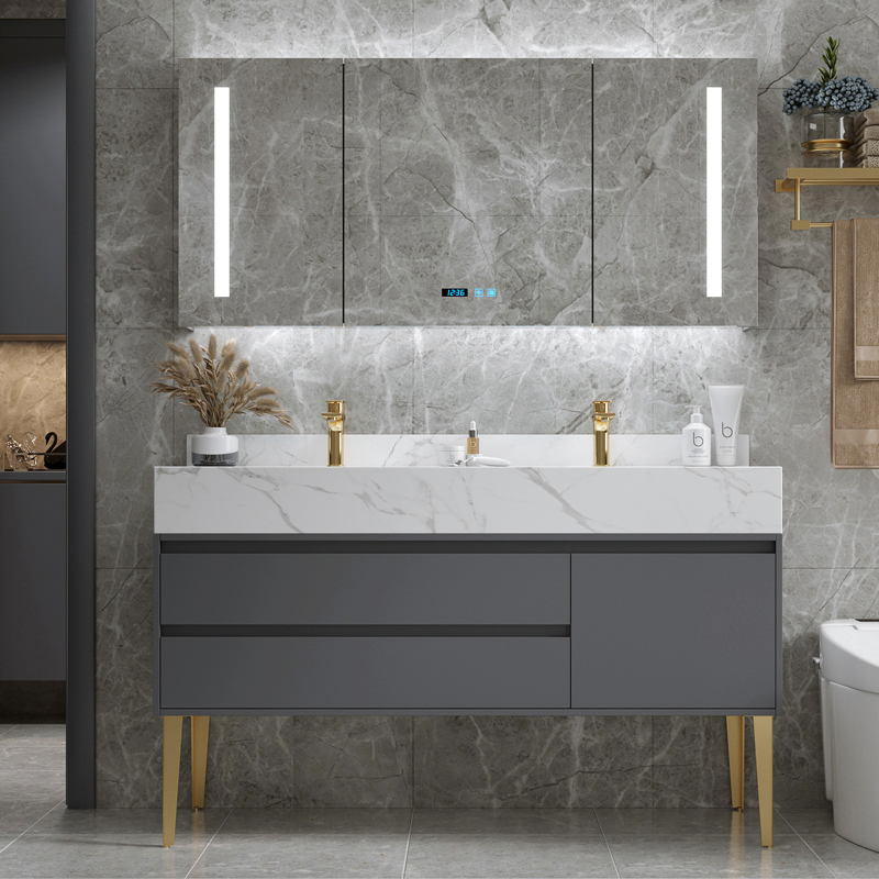Rock plate integrated modern light and luxurious double trough washbasin bath cabinet combined floor washout washout washbasin washing table basin Makeup Room