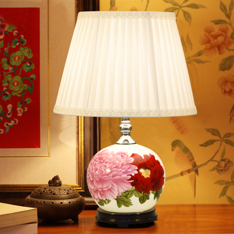 Retro Ceramic Table Lamp Bedroom New Chinese Bed Head Lamps Vintage Green Flower Porcelain Living Room Book House Wedding Zen