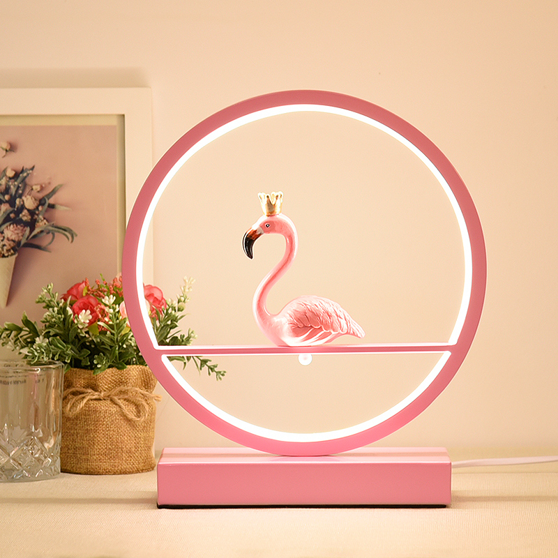 Flamingo table lamp bedroom bedside lamp wedding room dowry warm home Nordic ins girl romantic fashion lamp