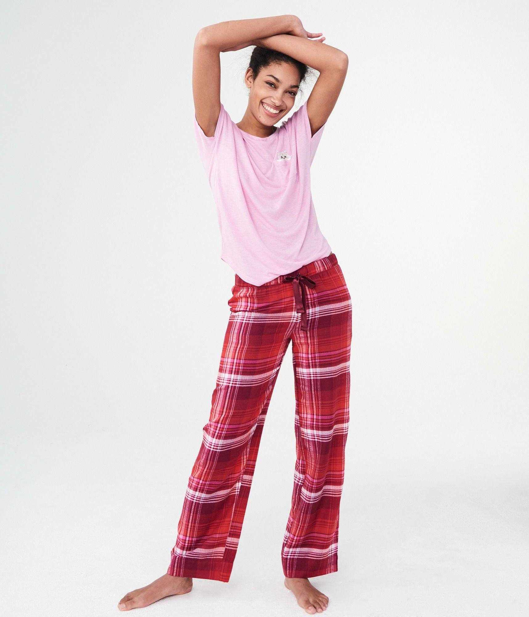 European and American single one comfortable and breathable plaid at-home pants lady sleeping pants tightness waist 2022 spring and summer