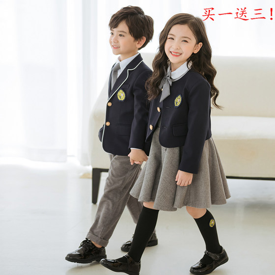 Kindergarten uniforms, spring, autumn and summer suits, British college children's class uniforms, suits, Korean style primary school uniforms, three-piece set