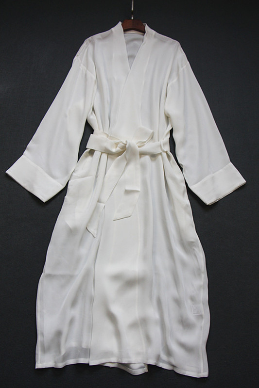 High-End Light Luxury Unisex Pure Silk Solid Color Long Ankle-Length Pajamas Robe 100% Mulberry Silk Couple Bathrobe
