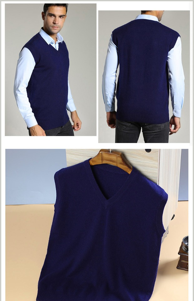 Mùa thu và mùa đông cashmere phù hợp với vest nam với áo len không tay áo len cổ chữ V len đan vest cashmere giản dị đồ vest