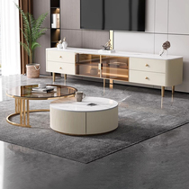 Italian light luxury slate size round coffee table living room complete TV cabinet combination small apartment high-end minimalist floor cabinet