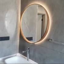 Bathroom mirror round makeup mirror bathroom led backlight smart with light defogging solid wood frame mirror wall hanging
