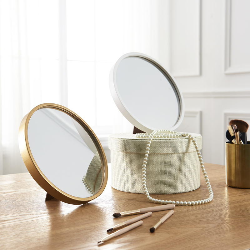 Curly round table makeup mirror Nordic minimalist princess mirror desktop make-up mirror solid wood home bedroom cosmetic mirror